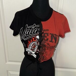 STUDIO 1011 MOTORCYCLE SPLIT LACE UP CROP TEE